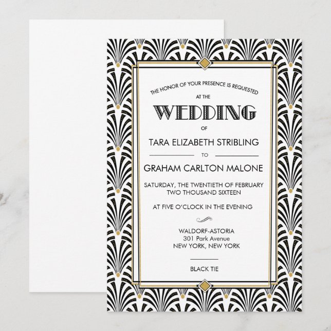 Invitación de boda geométrica Art Deco Gatsby (Anverso / Reverso)
