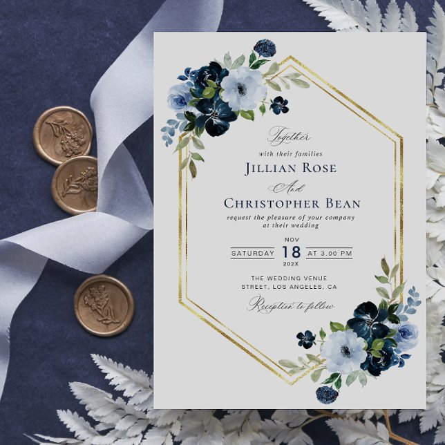 invitación de boda geométrica azul claro y marina (Subido por el creador)