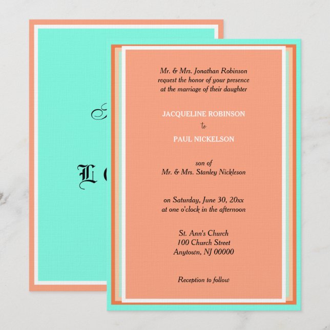 Invitación de boda geométrica azul de fruta de mel (Anverso / Reverso)