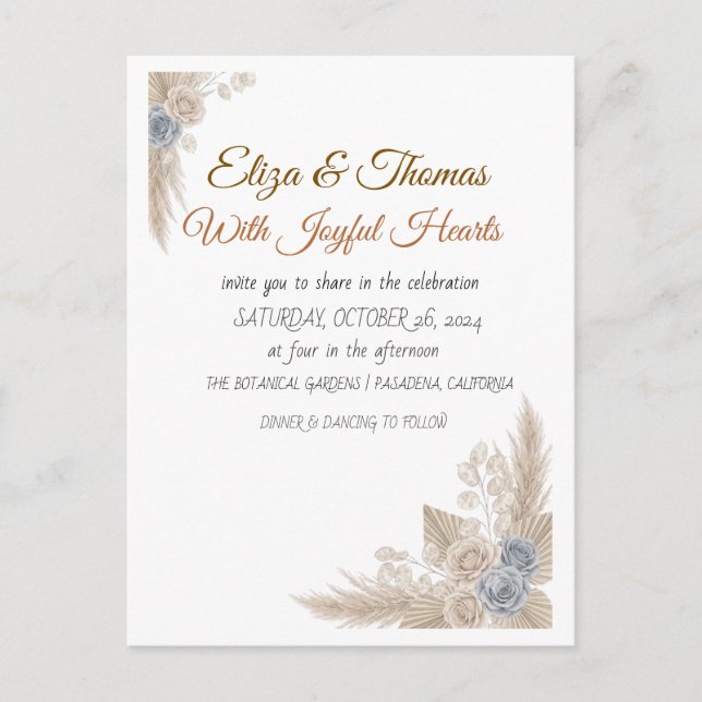 Invitación de boda geométrica boho de terracota y  (Anverso)