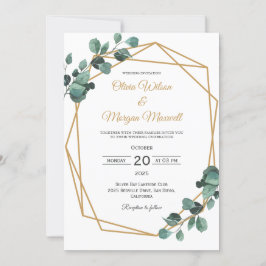 Invitación de boda geométrica con arco dorado y ve