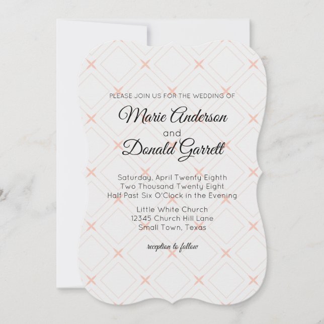 Invitación de boda geométrica de crema de melocotó (Anverso)