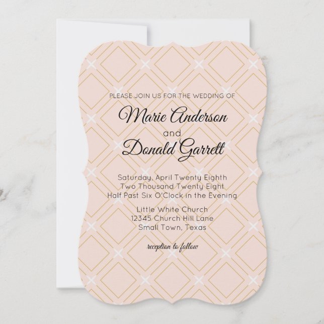 Invitación de boda geométrica de durazno pastel y  (Anverso)