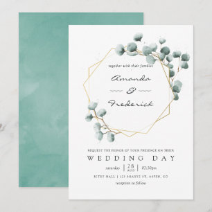 Invitación de boda geométrica de eucalipto acuarel