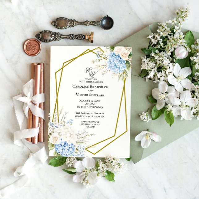 Invitación de boda geométrica de Hortensia Azul (Subido por el creador)
