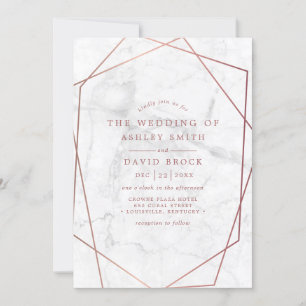 Invitación de boda geométrica de mármol rosa dorad