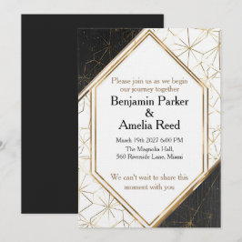 Invitación de boda geométrica de oro negro moderno