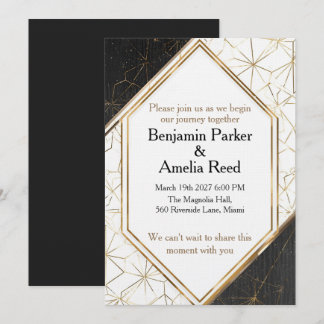 Invitación de boda geométrica de oro negro moderno