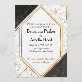 Invitación de boda geométrica de oro negro moderno