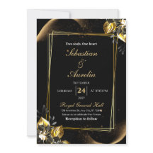Invitación de boda geométrica elegante en negro y 