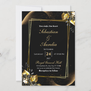Invitación de boda geométrica elegante en negro y