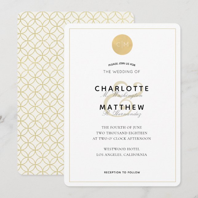 Invitación de Boda Geométrica Elegante Monograma d (Anverso / Reverso)