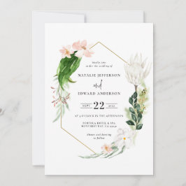 Invitación de boda geométrica en oro de Pastel tro