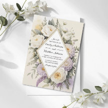Invitación de boda geométrica floral lila romántic
