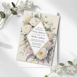 Invitación de boda geométrica floral lila romántic