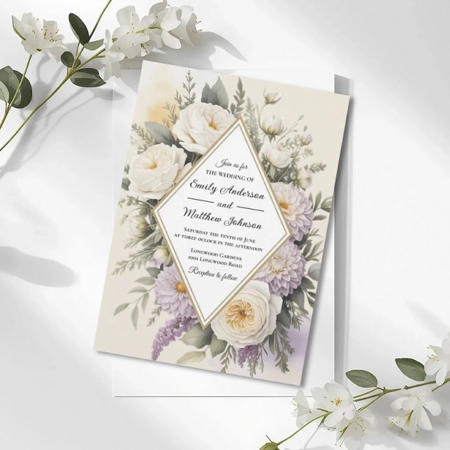 Invitación de boda geométrica floral lila romántic (Subido por el creador)