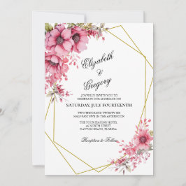 Invitación de boda geométrica floral rosa