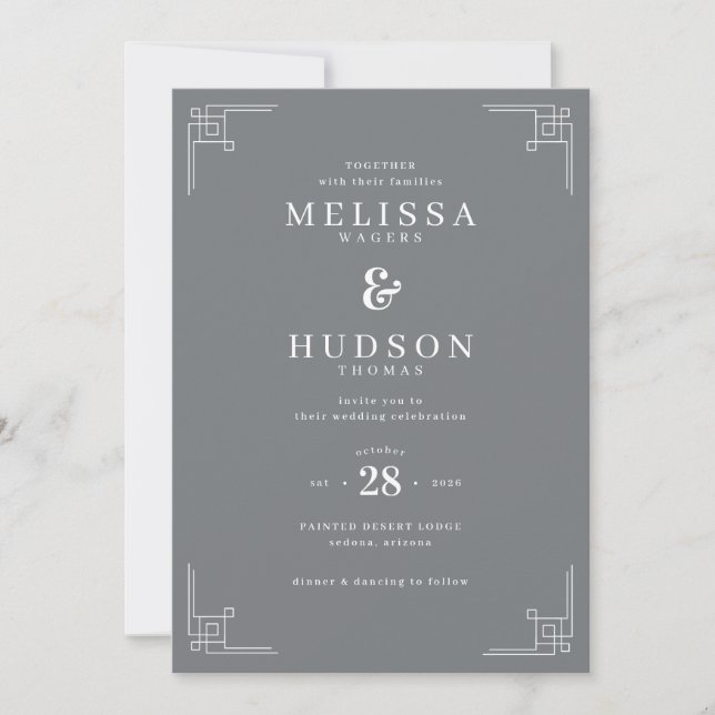 Invitación de boda geométrica gris elegante (Anverso)