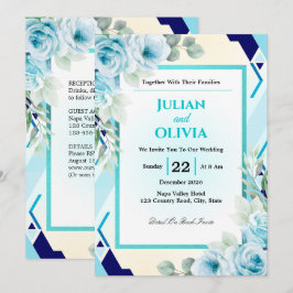 Invitación de boda geométrica moderna en azul turq