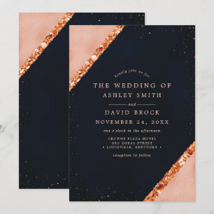 Invitación de boda geométrica Navy con toque de co