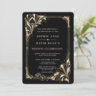 Invitación de boda Glam Art Deco Casino Oro Negro