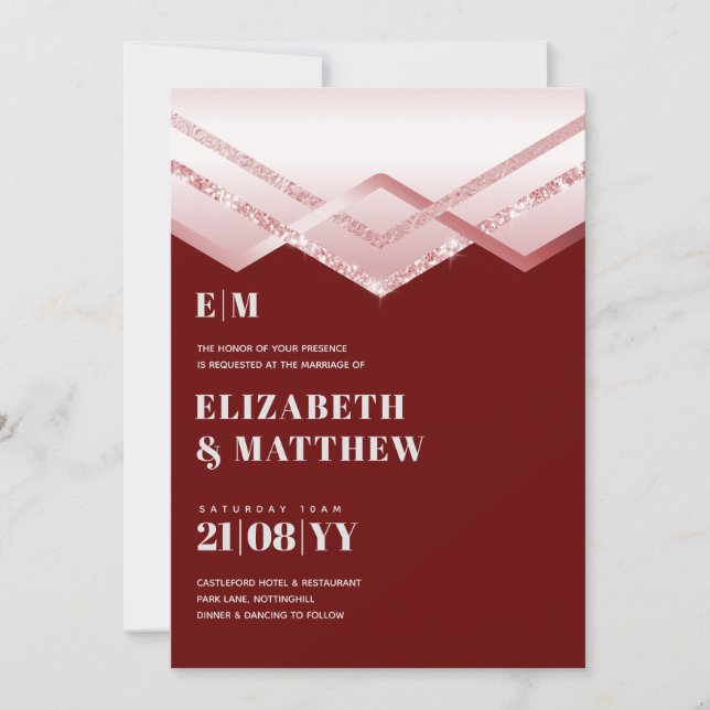 Invitación de Boda Glam Rosegold DECO Moderna y Ch (Anverso)