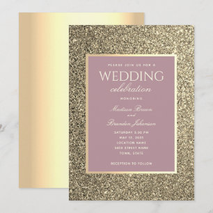 Invitación de boda Glitter Gold y Dusty Rose