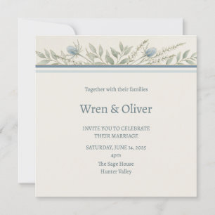 Invitación de boda Globe Thistle azul polvoriento