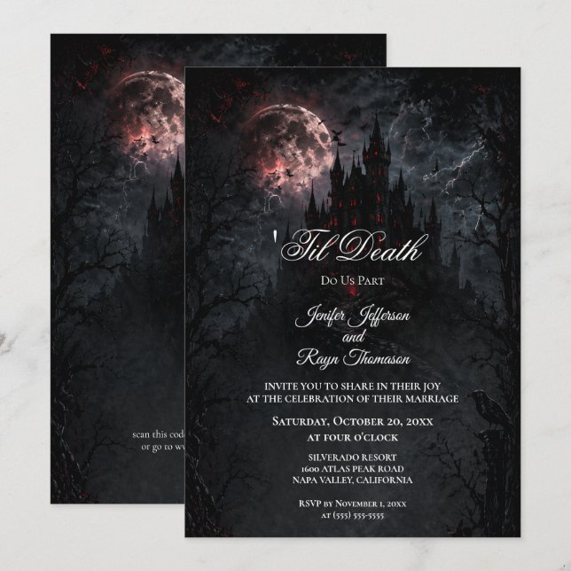 invitación de boda gótica Castillo Embrujado (Anverso / Reverso)