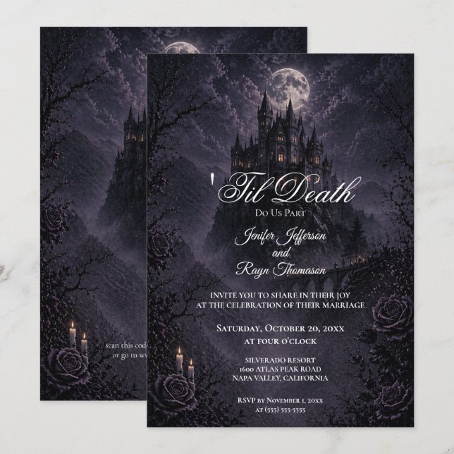 invitación de boda gótica Castillo Embrujado (Anverso / Reverso)