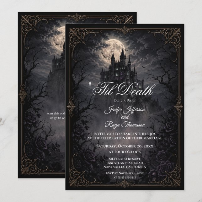 invitación de boda gótica Castillo Embrujado (Anverso / Reverso)