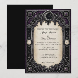 Invitación de boda gótica celestial púrpura