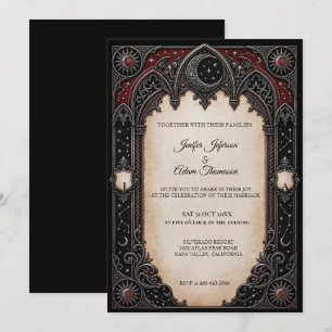 Invitación de boda gótica celestial roja