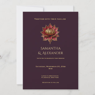 Invitación de Boda Gótica Ciruela y Dorado 5x7