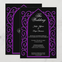 Invitación de boda gótica con borde púrpura orname