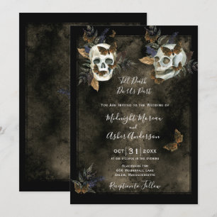 Invitación de boda gótica con calaveras Hasta que 
