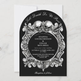 Invitación de boda gótica con calaveras monograma 