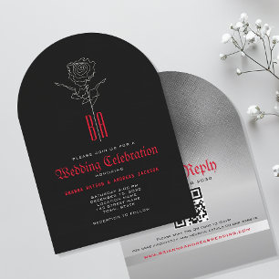 Invitación de boda gótica con código QR
