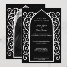 Invitación de boda gótica con foto de borde orname