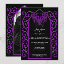 Invitación de boda gótica con foto de borde orname