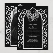 Invitación de boda gótica con foto de borde orname