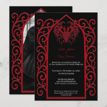 Invitación de boda gótica con foto de borde rojo o