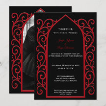 Invitación de boda gótica con foto de borde rojo o