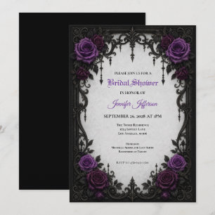 invitación de boda gótica con rosas púrpuras