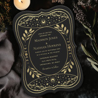 Invitación de boda gótica con tarjeta de tarot vin