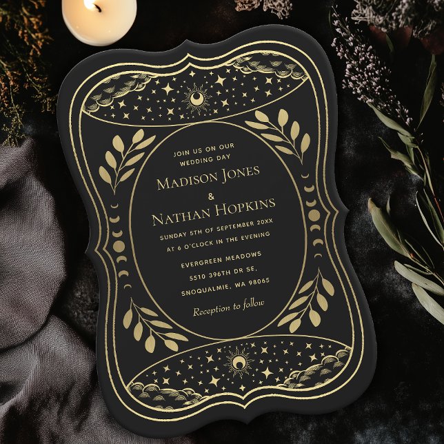 Invitación de boda gótica con tarjeta de tarot vin (Subido por el creador)
