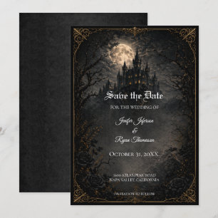 invitación de boda gótica de castillo para guardar