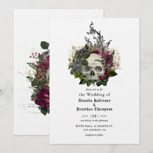 Invitación de boda gótica de cráneo floral de Hall