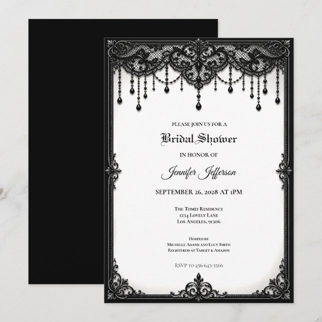 invitación de boda gótica de encaje negro (Anverso / Reverso)