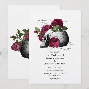 Invitación de boda gótica de Halloween con cráneo